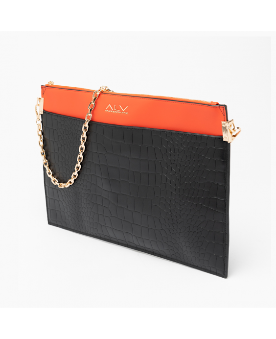 ALV by ALVIERO MARTINI Maxi Pochette Maddalena Donna Nero Arancio ALVB9902-2034