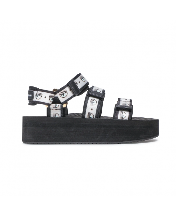 CHIARA FERRAGNI Sandalo Eva Double Strap Logomania Donna Nero CF2961-001