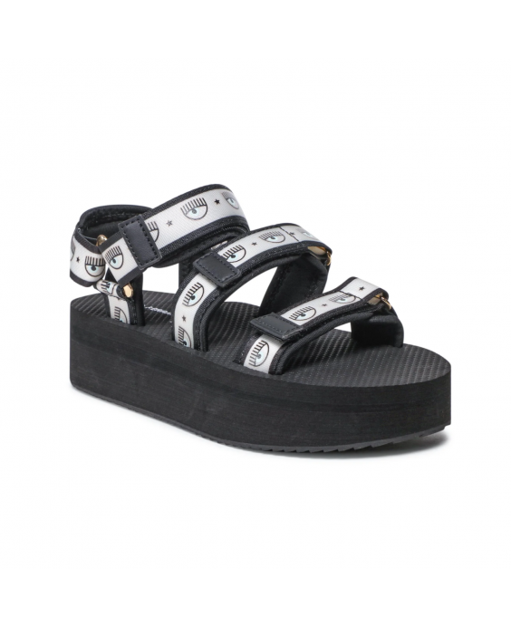 CHIARA FERRAGNI Sandalo Eva Double Strap Logomania Donna Nero CF2961-001