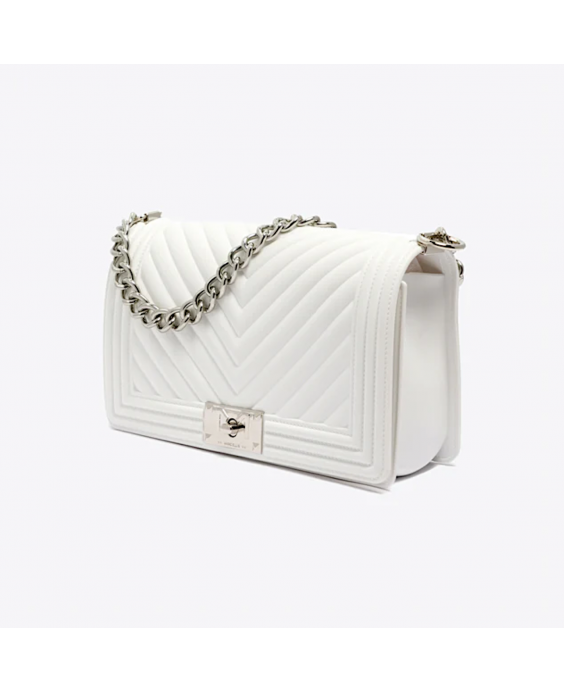 MARC ELLIS Borsa a mano Flat M Donna Bianco Argento lucido FLAT M_WHITE-SILVER