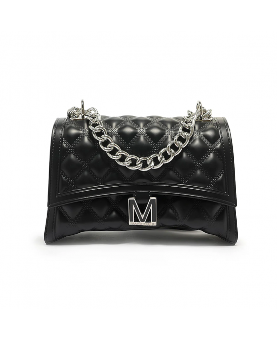 MARC ELLIS Borsa a tracolla Flat Rhombus M Donna Nero Argento FLAT RHOMBUS M_BLACK-SILVER